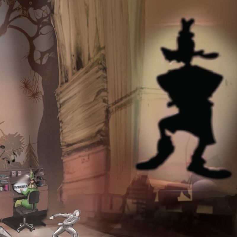 The shadow in this image, from "The creative team's sketchbook" at the Cirque du Soleil website looks like Mickey's lovable pal Goofy. The rendering is titled "The Inner World of Animation."