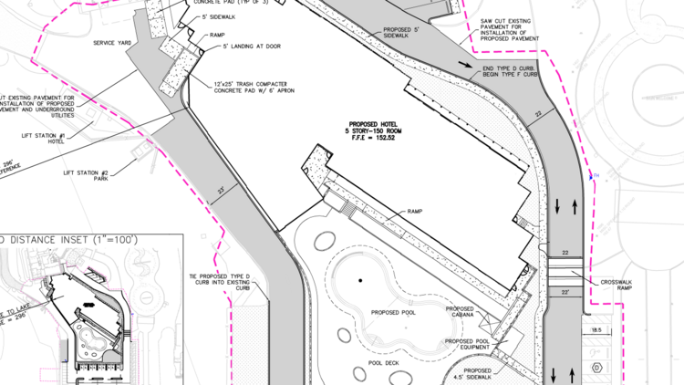 The site plans show the 150-room expansion.