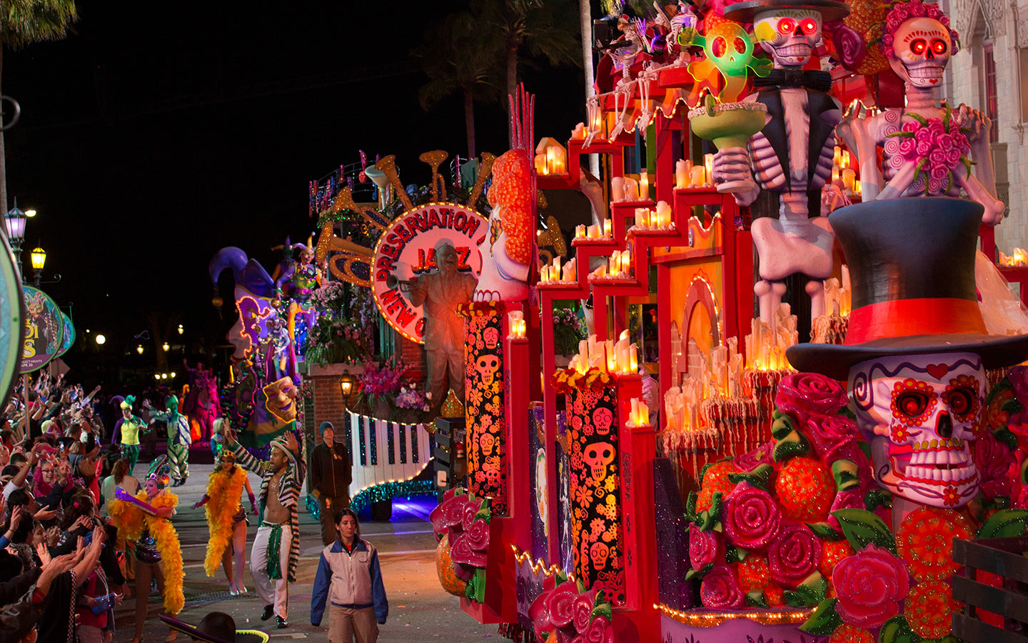 Catch tons of beads during Universal Orlando Resort's Mardi Gras celebration